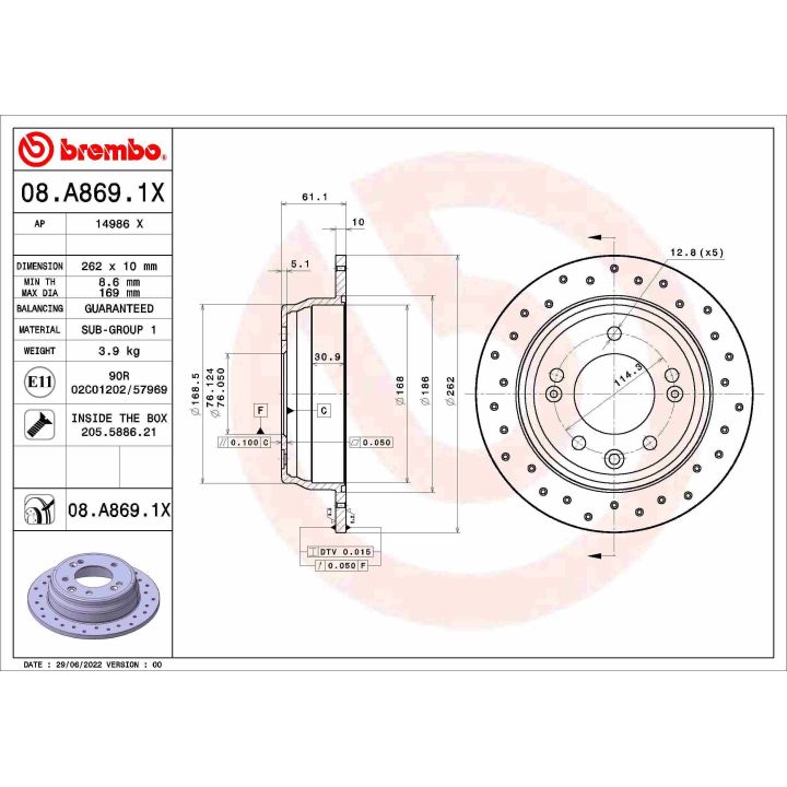 Stabdžių diskas BREMBO 08.A869.1X