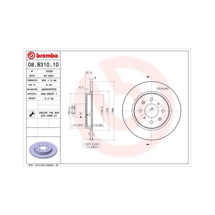 Stabdžių diskas BREMBO 08.B310.10