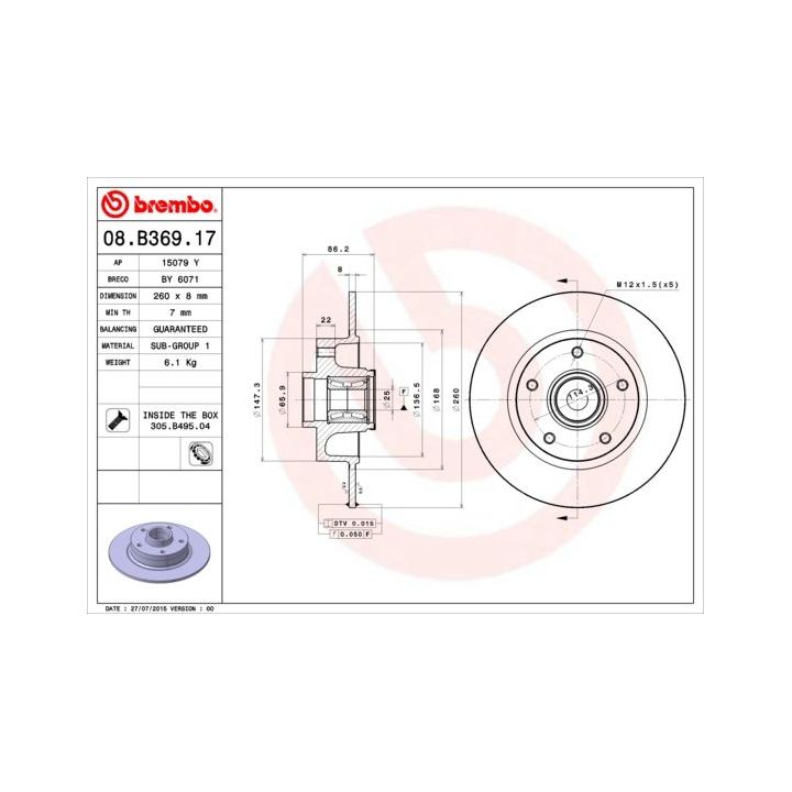 Stabdžių diskas BREMBO 08.B369.17