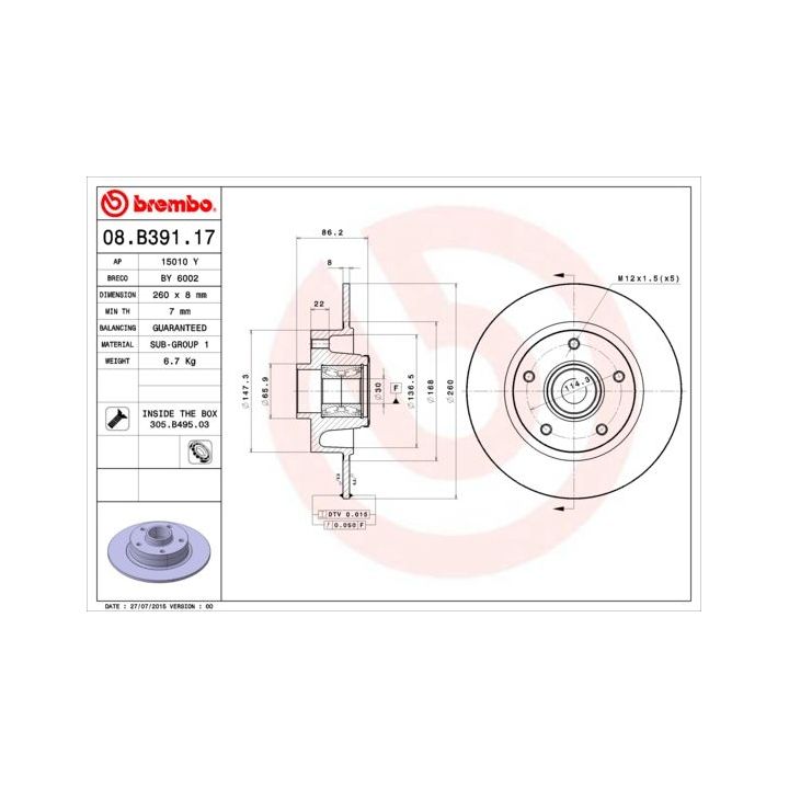 Stabdžių diskas BREMBO 08.B391.17