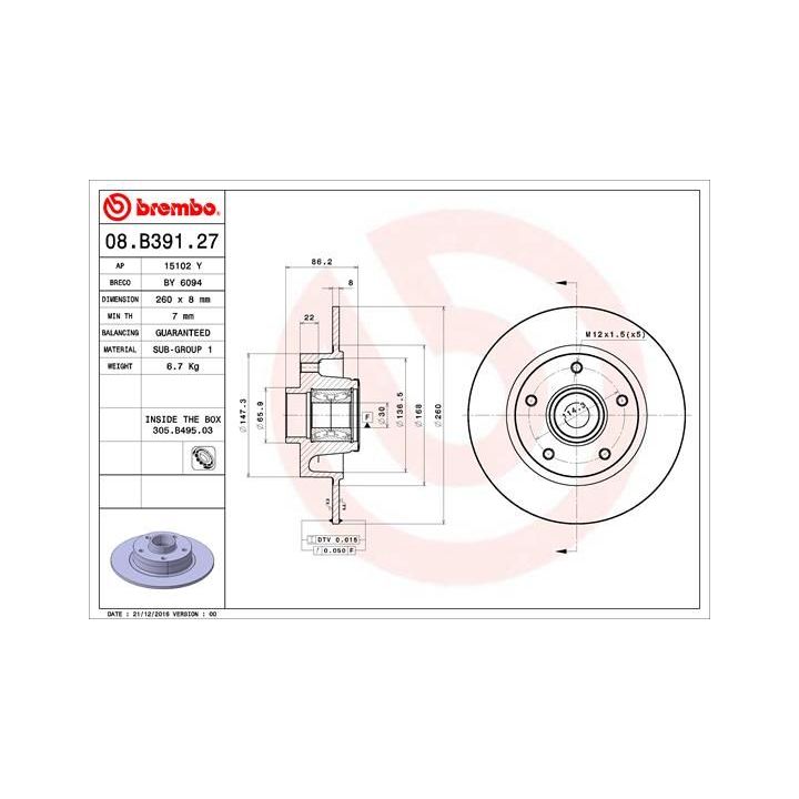 Stabdžių diskas BREMBO 08.B391.27