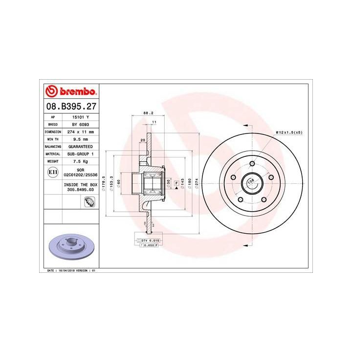 Stabdžių diskas BREMBO 08.B395.27