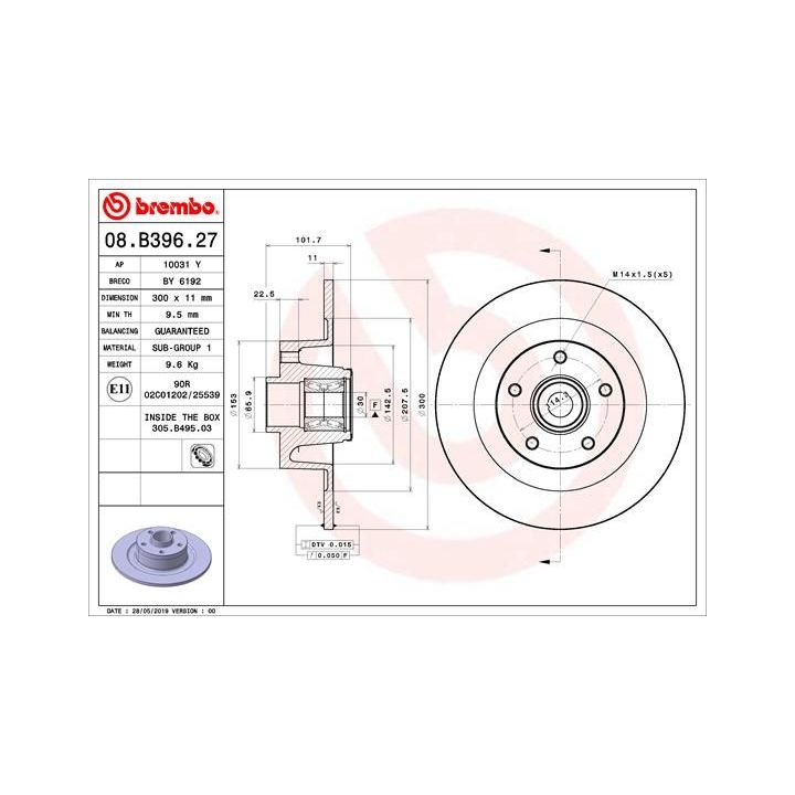 Stabdžių diskas BREMBO 08.B396.27
