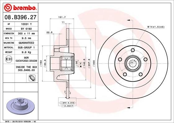 Stabdžių diskas BREMBO 08.B396.27