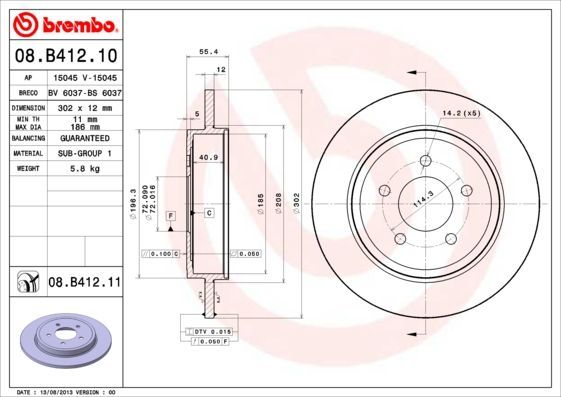 Stabdžių diskas BREMBO 08.B412.10