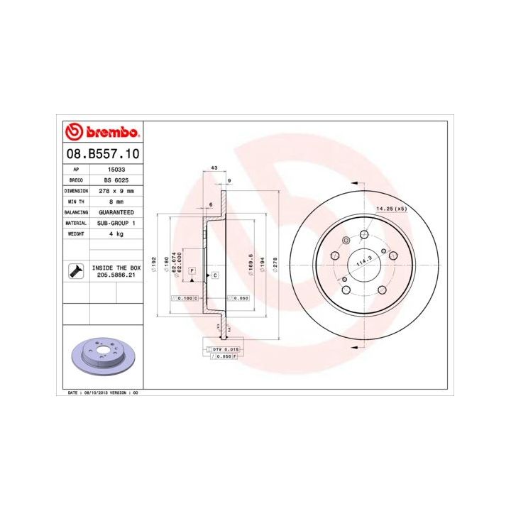 Stabdžių diskas BREMBO 08.B557.10