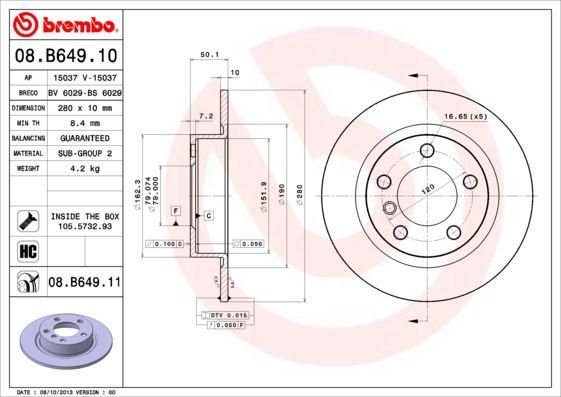 Stabdžių diskas BREMBO 08.B649.10