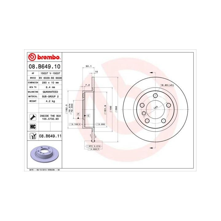 Stabdžių diskas BREMBO 08.B649.11