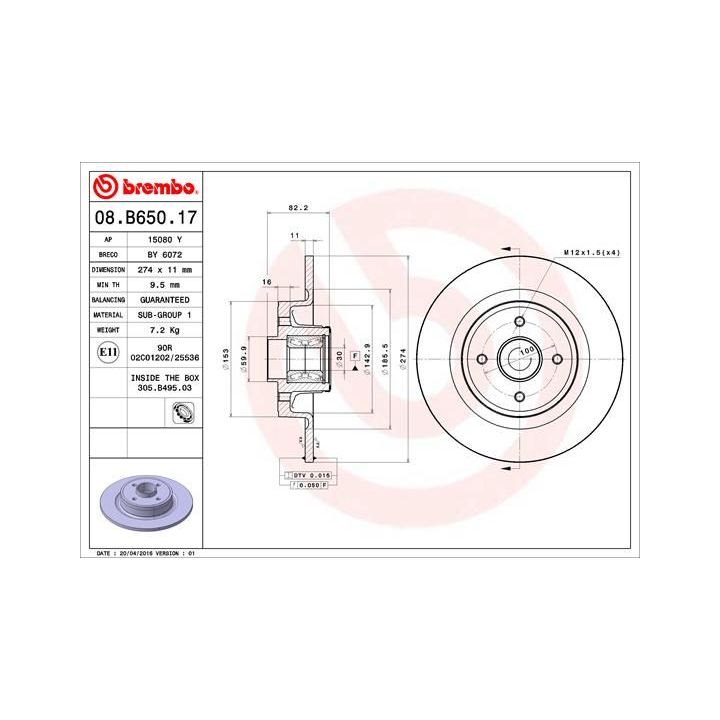 Stabdžių diskas BREMBO 08.B650.17