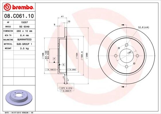 Stabdžių diskas BREMBO 08.C061.10