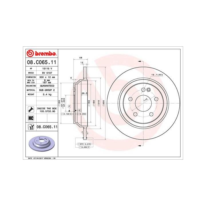 Stabdžių diskas BREMBO 08.C065.11