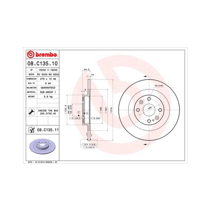 Stabdžių diskas BREMBO 08.C135.10