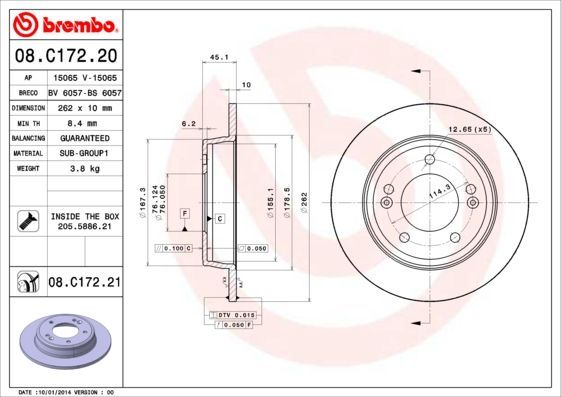 Stabdžių diskas BREMBO 08.C172.20