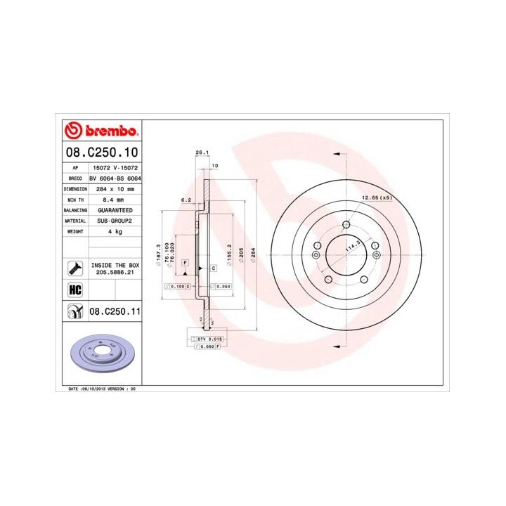 Stabdžių diskas BREMBO 08.C250.11