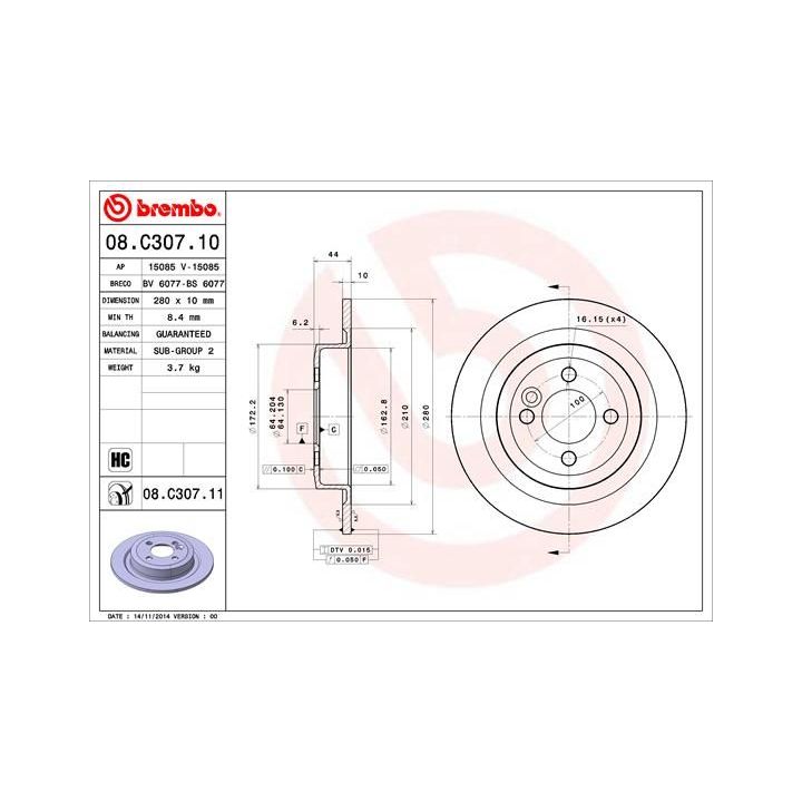 Stabdžių diskas BREMBO 08.C307.11