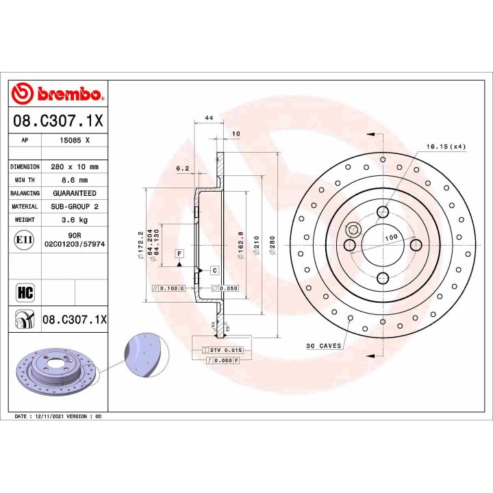 Stabdžių diskas BREMBO 08.C307.1X