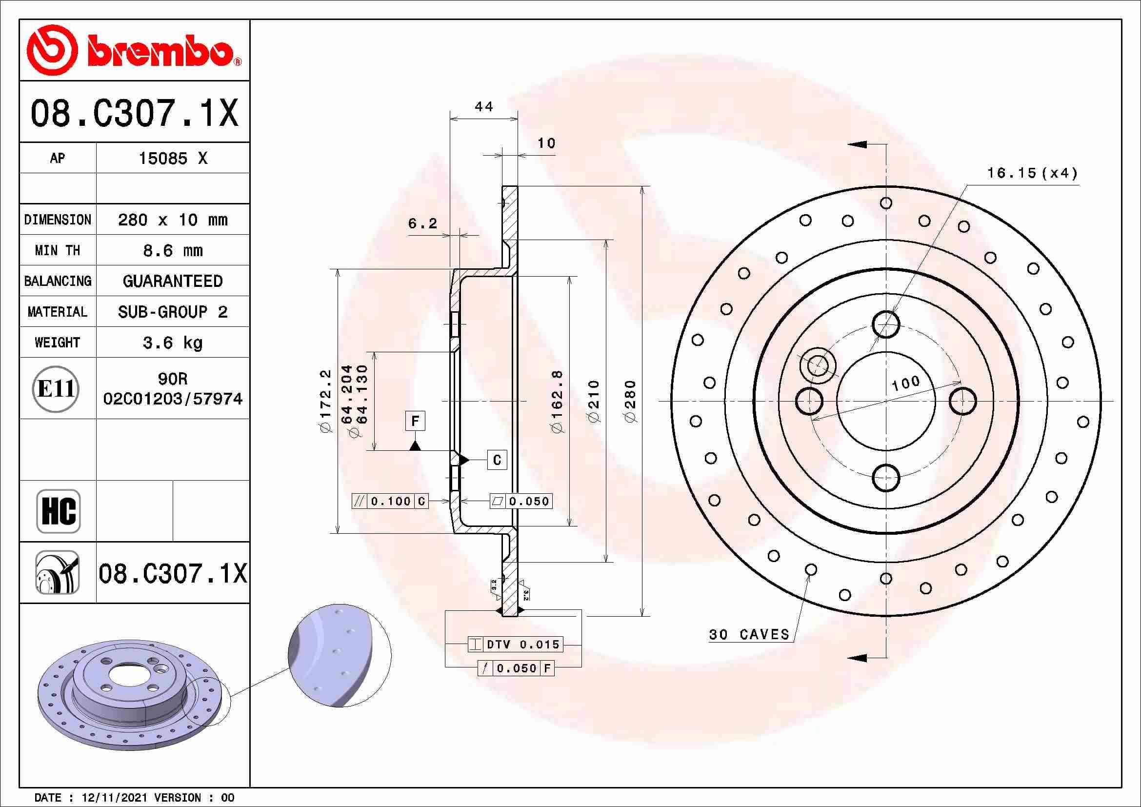 Stabdžių diskas BREMBO 08.C307.1X