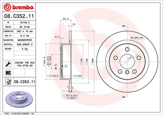 Stabdžių diskas BREMBO 08.C352.11