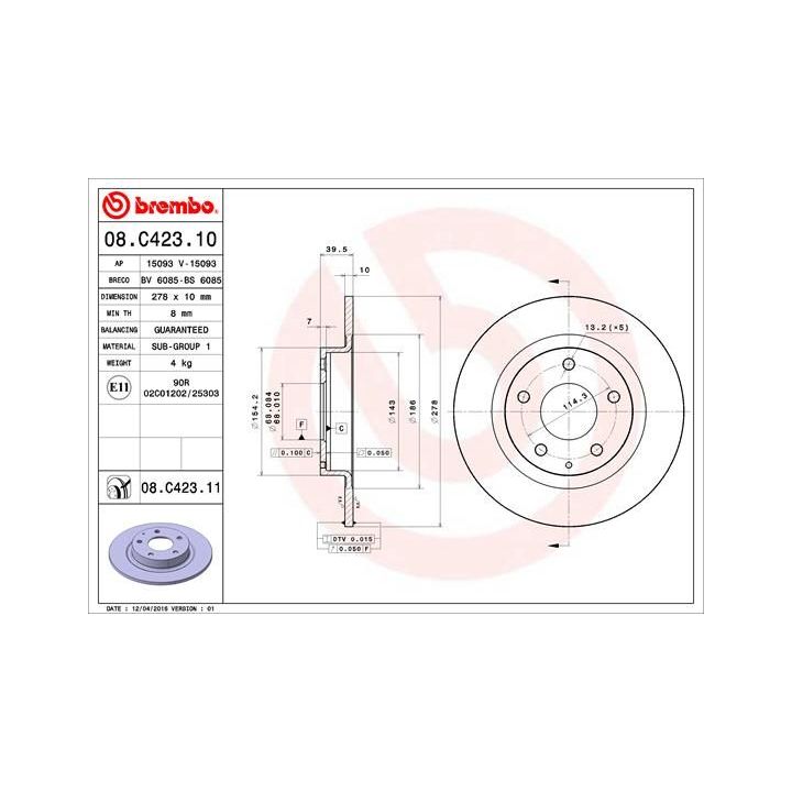 Stabdžių diskas BREMBO 08.C423.11