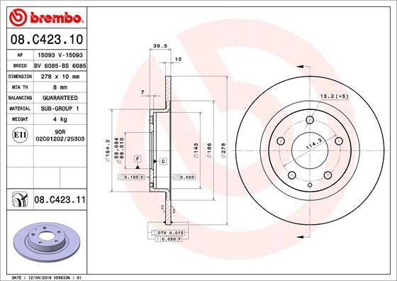 Stabdžių diskas BREMBO 08.C423.11