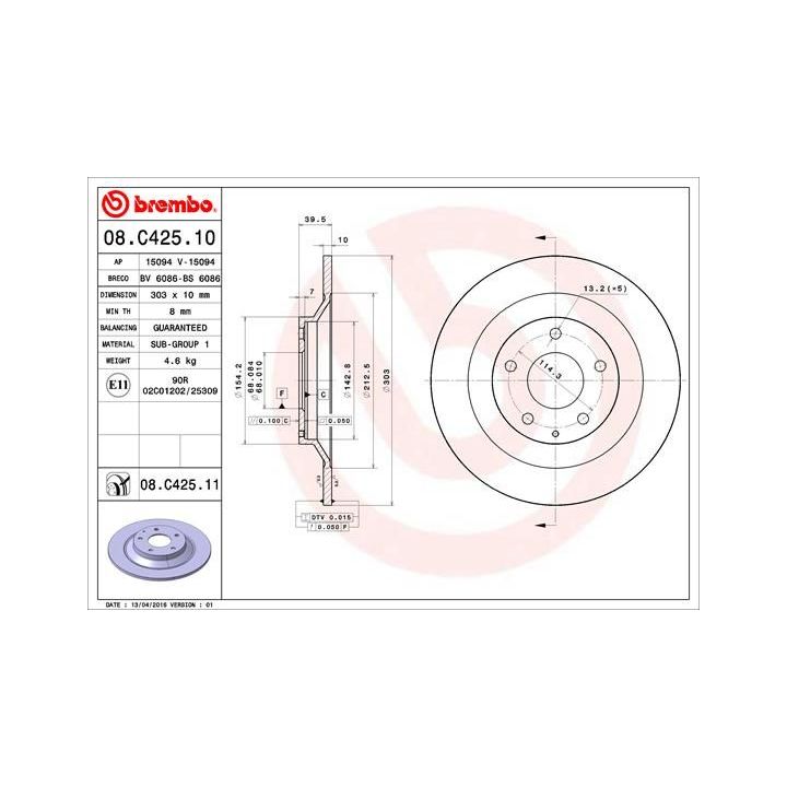 Stabdžių diskas BREMBO 08.C425.11