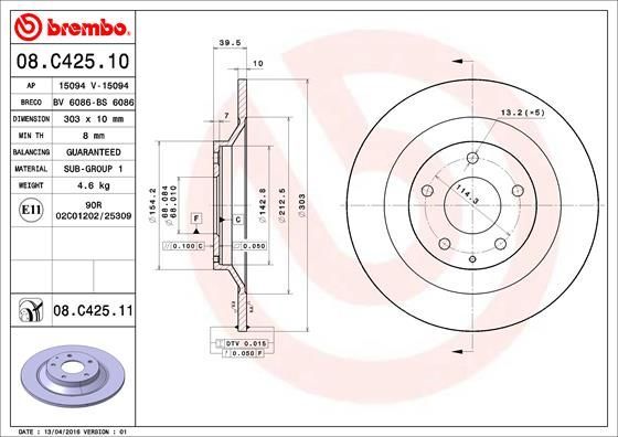 Stabdžių diskas BREMBO 08.C425.11