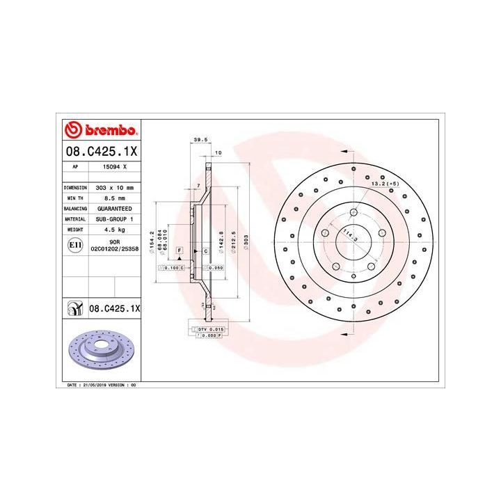 Stabdžių diskas BREMBO 08.C425.1X
