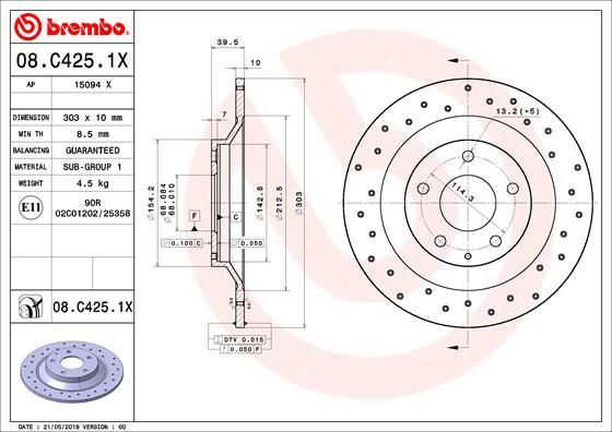 Stabdžių diskas BREMBO 08.C425.1X