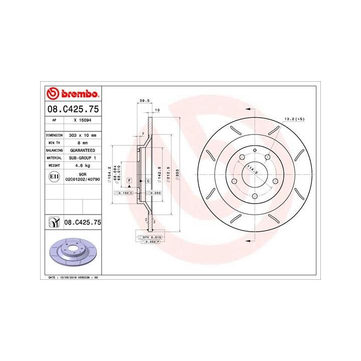 Stabdžių diskas BREMBO 08.C425.75