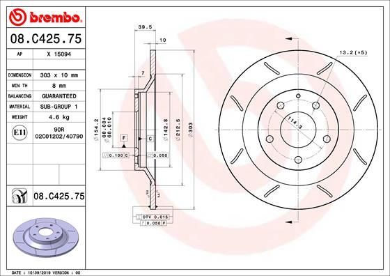 Stabdžių diskas BREMBO 08.C425.75