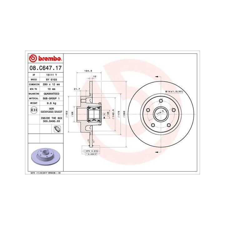 Stabdžių diskas BREMBO 08.C647.17