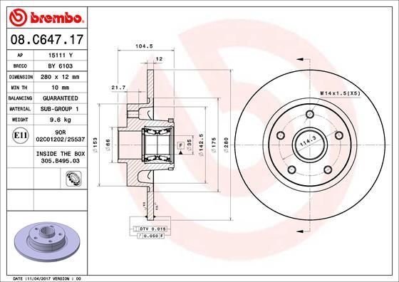 Stabdžių diskas BREMBO 08.C647.17