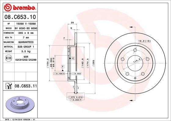 Stabdžių diskas BREMBO 08.C653.11