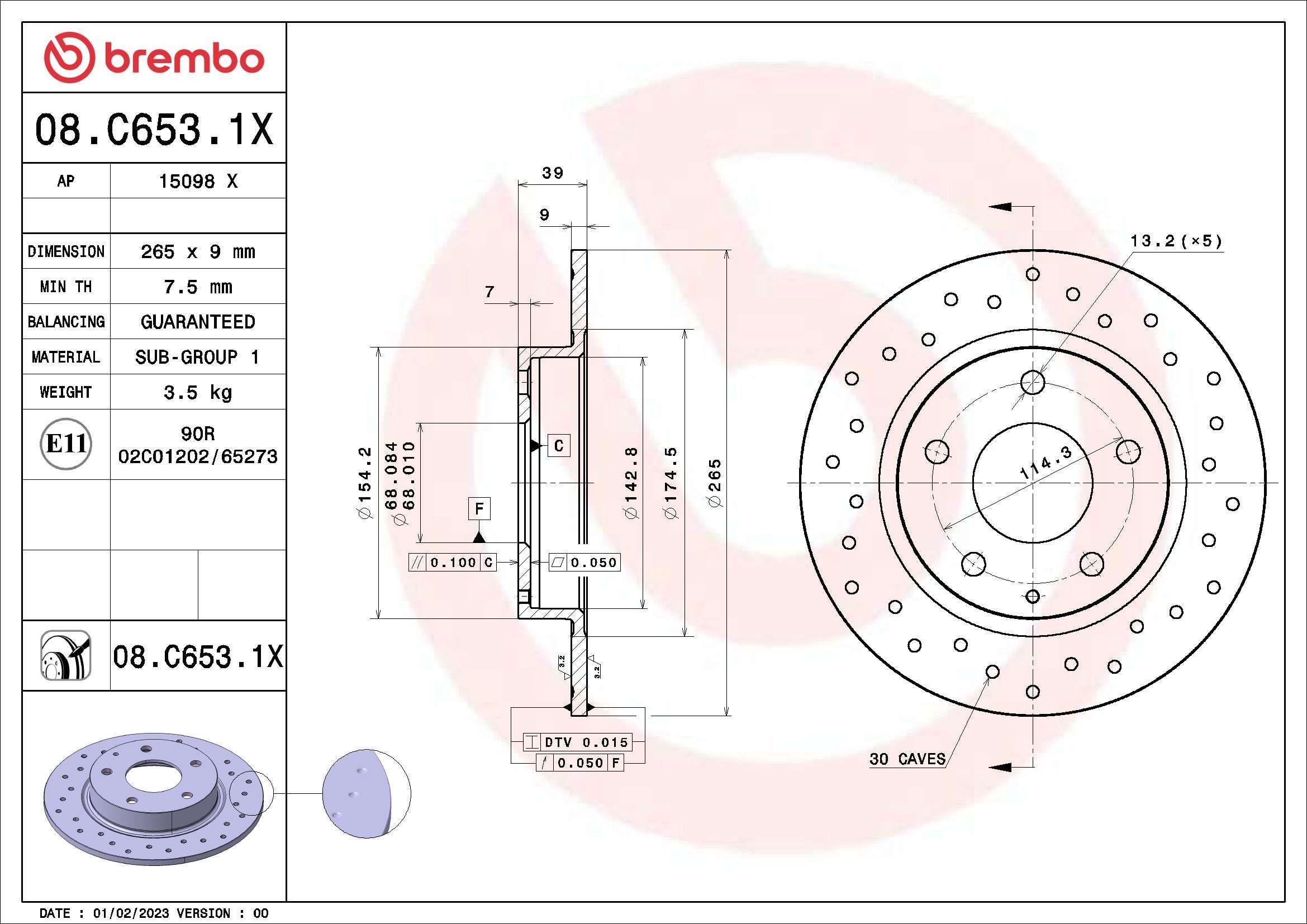 Stabdžių diskas BREMBO 08.C653.1X