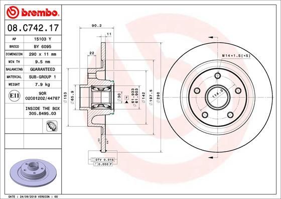 Stabdžių diskas BREMBO 08.C742.17