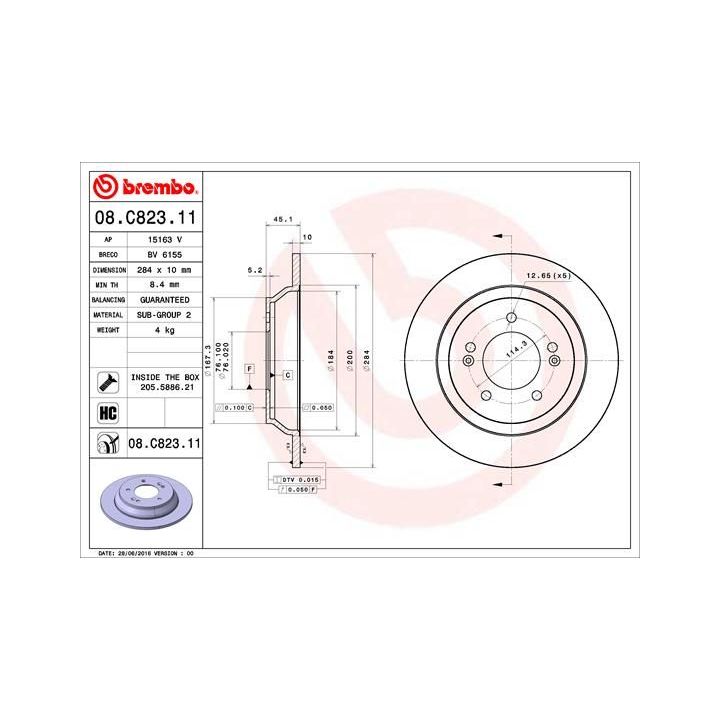 Stabdžių diskas BREMBO 08.C823.11