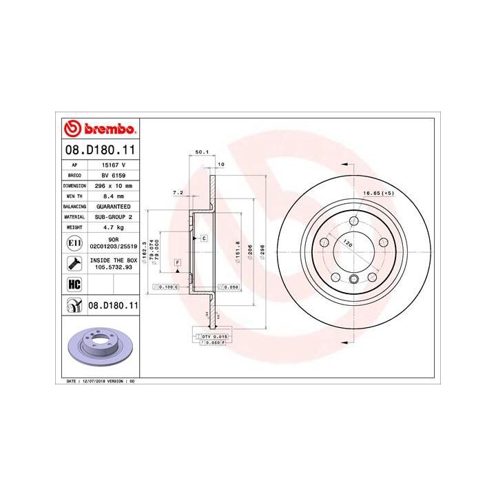 Stabdžių diskas BREMBO 08.D180.11