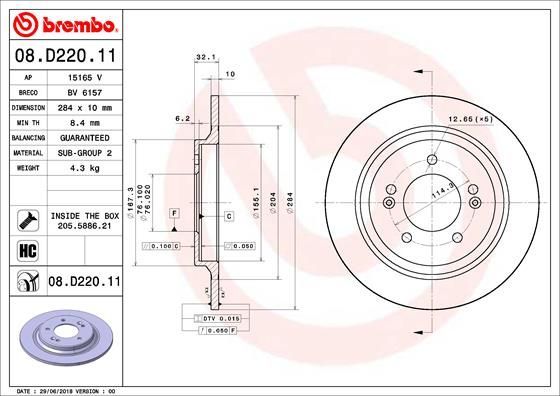 Stabdžių diskas BREMBO 08.D220.11