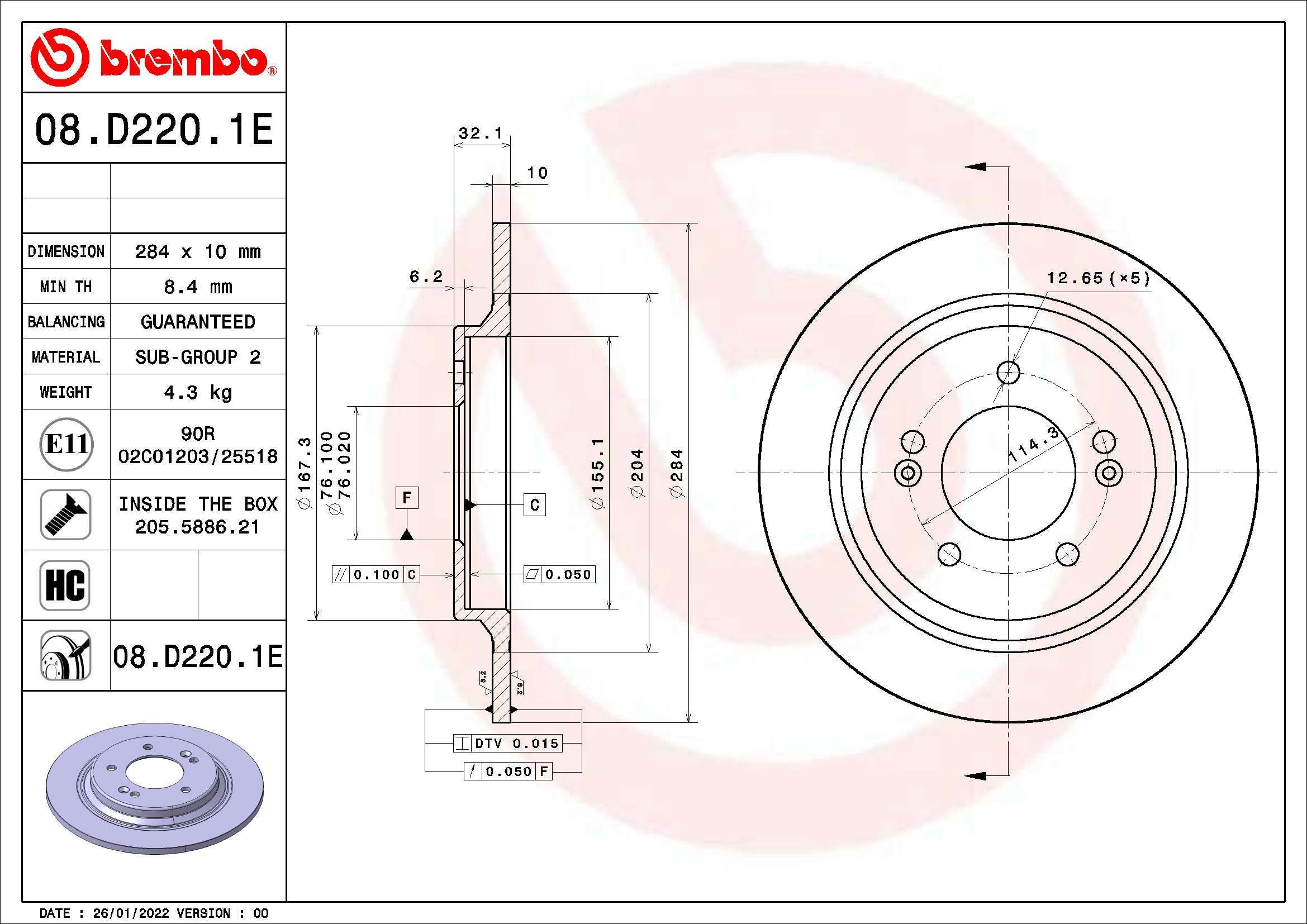Stabdžių diskas BREMBO 08.D220.1E