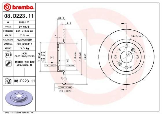 Stabdžių diskas BREMBO 08.D223.11