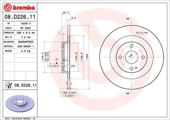 Stabdžių diskas BREMBO 08.D226.11