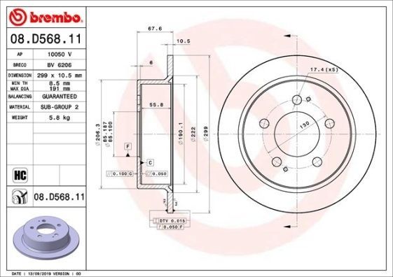 Stabdžių diskas BREMBO 08.D568.11