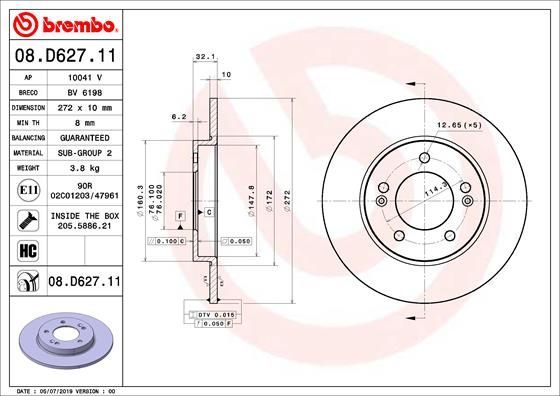 Stabdžių diskas BREMBO 08.D627.11