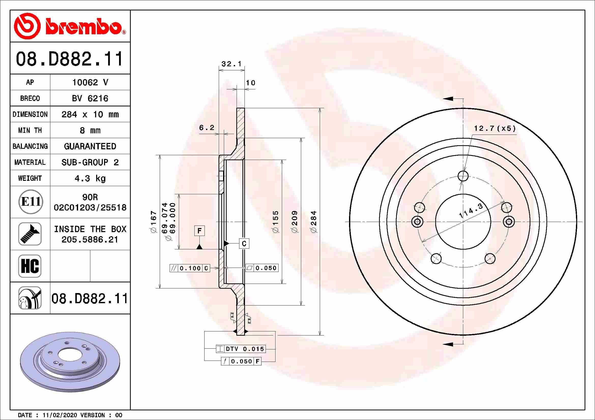 Stabdžių diskas BREMBO 08.D882.11