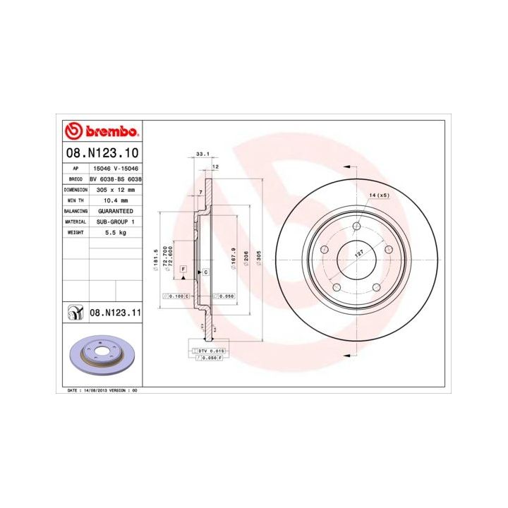 Stabdžių diskas BREMBO 08.N123.10
