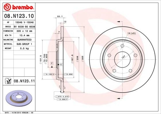 Stabdžių diskas BREMBO 08.N123.10