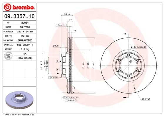 Stabdžių diskas BREMBO 09.3357.10