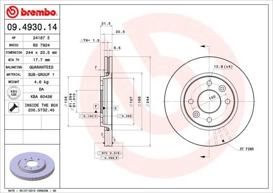 Stabdžių diskas BREMBO 09.4930.14