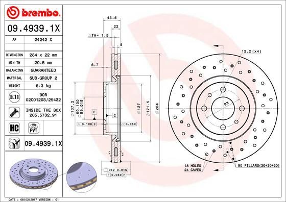 Stabdžių diskas BREMBO 09.4939.1X