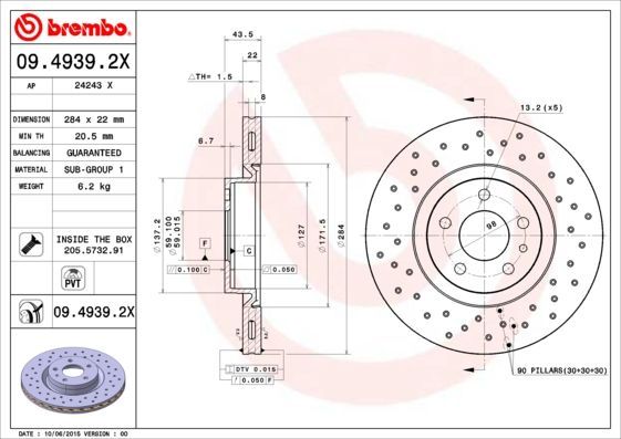 Stabdžių diskas BREMBO 09.4939.2X